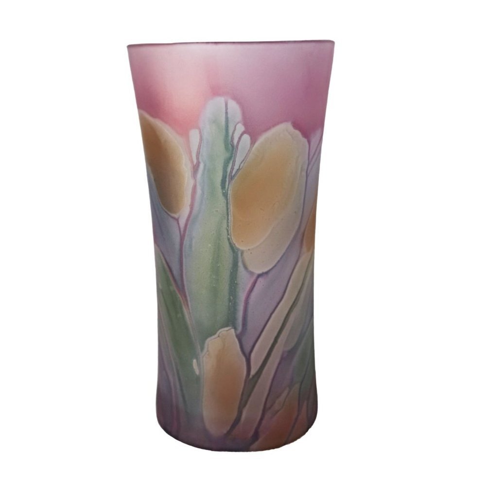 Pastel Hand Painted Glass Vase Rueven Glass by Nouveau Art Glass Co Pastel Color